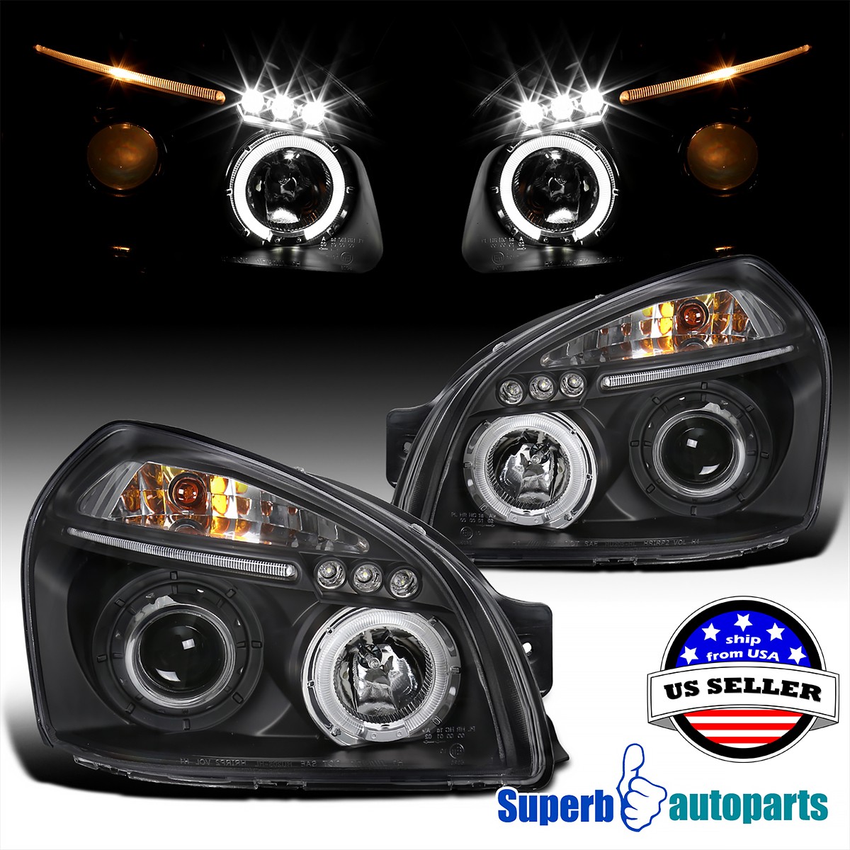 Fits 2005-2009 Hyundai Tucson Halo Projector Headlights LED Tube Lamp 05-09 Fits 2005-2009 Hyundai Tucson Halo Projector Headlights LED Tube Lamp 05-09