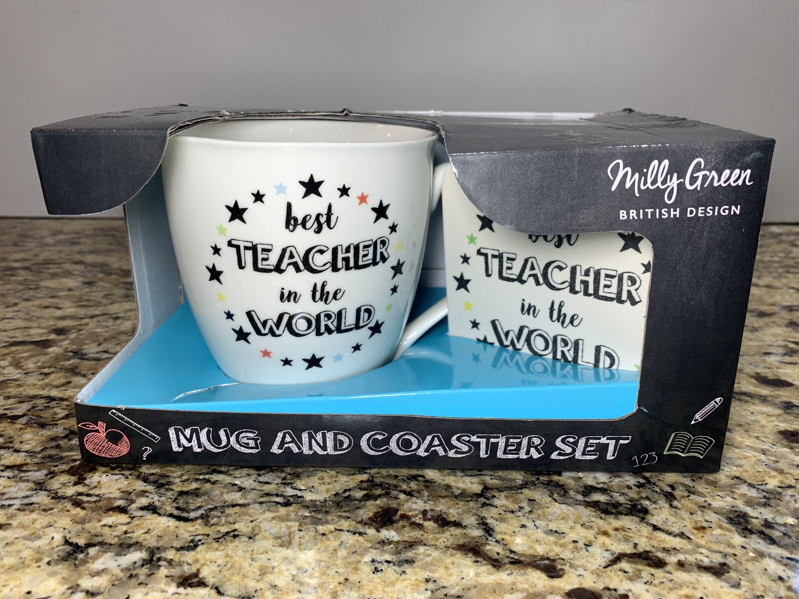 MILLY GREEN British Design Best Teacher in the World Mug Coaster GIFT Set NEW MILLY GREEN British Design Best Teacher in the World Mug Coaster GIFT Set NEW