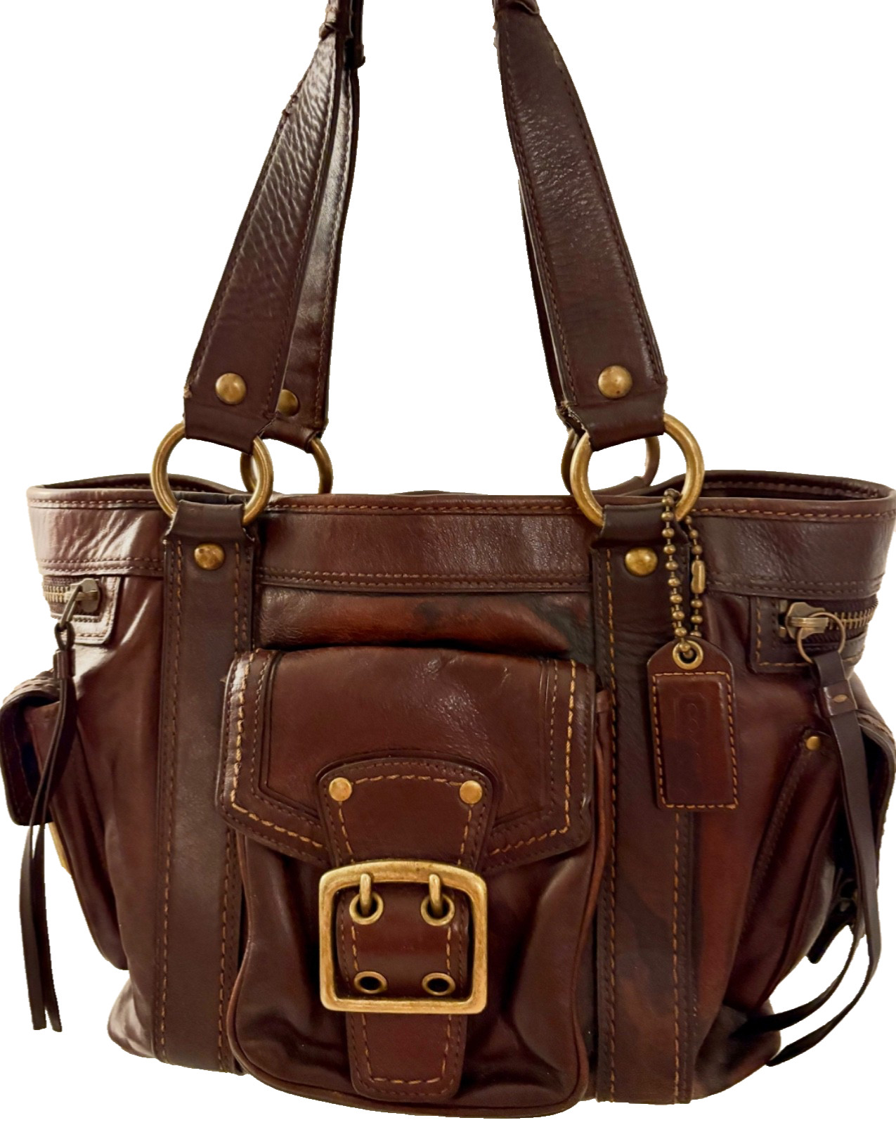 GUC RARE Vintage Coach Legacy 7574 Dark Brown Leather Tote Buckles Side Pockets GUC RARE Vintage Coach Legacy 7574 Dark Brown Leather Tote Buckles Side Pockets