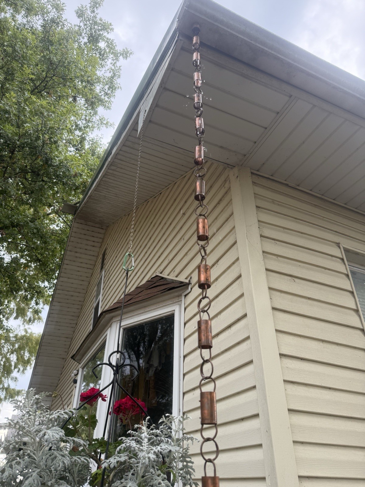 3 Pcs All Copper Rain Chain Brushed Copper Finish  Garden Decor 8.5ft w/ adapter