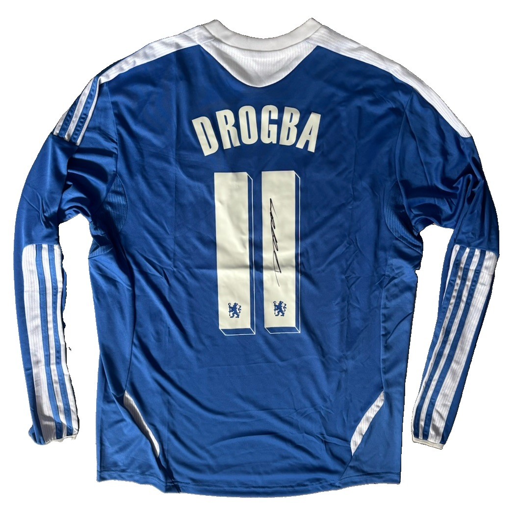 DIDIER DROGBA Rare Hand Signed Chelsea 06/07 Retro Home CL Long Sleeve Shirt COA DIDIER DROGBA Rare Hand Signed Chelsea 06/07 Retro Home CL Long Sleeve Shirt COA