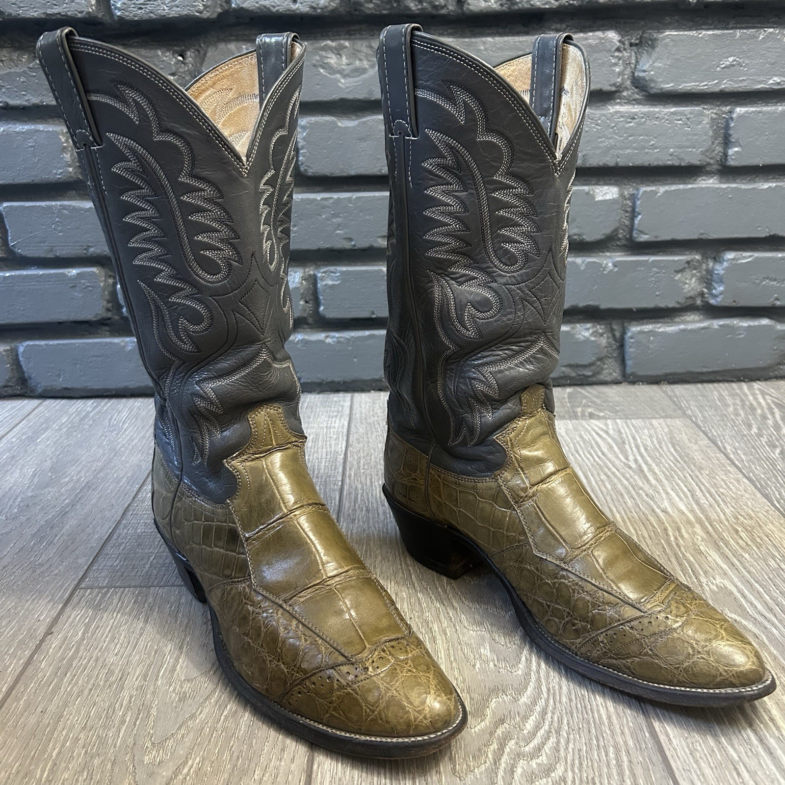 Justin Vintage Alligator Wingtip Cowboy Boots Mens 9 D Justin Vintage Alligator Wingtip Cowboy Boots Mens 9 D