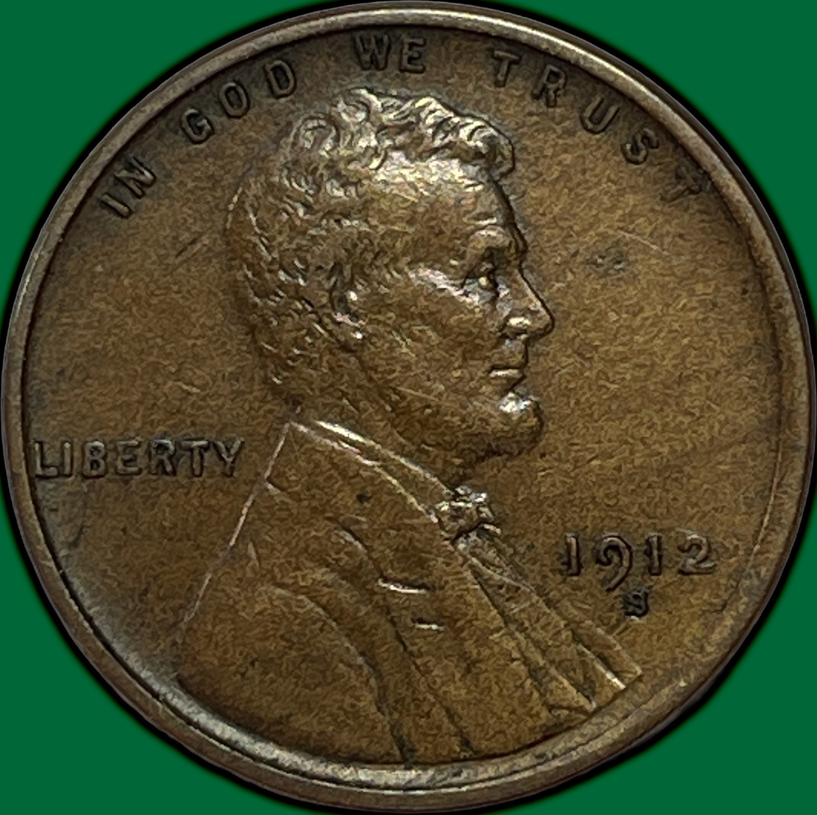 1912-S Lincoln Wheat Cent Almost Uncirculated AU Coin #48134