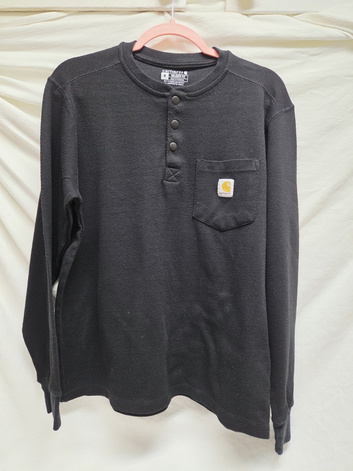 Carhartt Mens Black Thermal Waffle Knit Long Sleeve Henley Shirt Size M