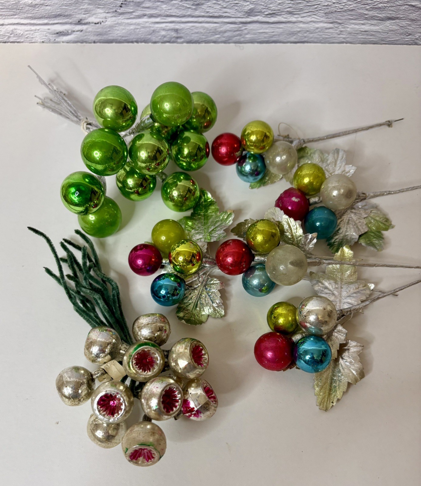 Vtg MCM Japan Lot Christmas multicolor Mercury Glass Balls Floral Picks Vtg MCM Japan Lot Christmas multicolor Mercury Glass Balls Floral Picks