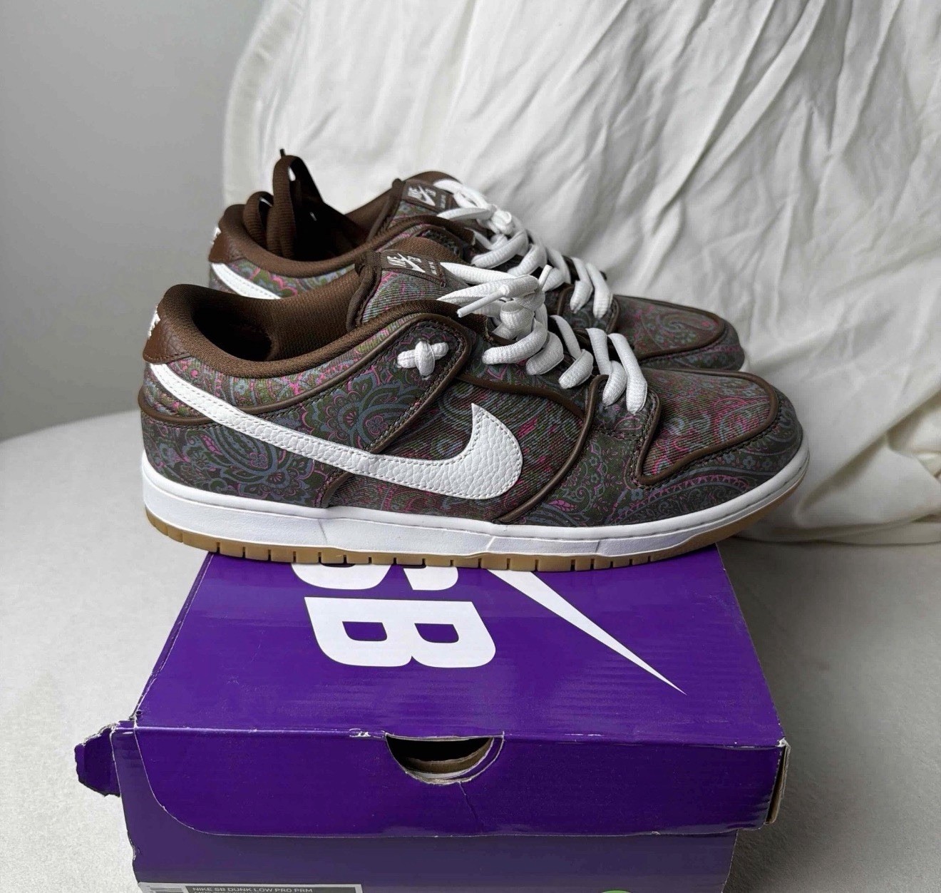 Nike SB Dunk Low Pro PRM Brown Paisley Skateboarding Shoes US 12 Medium (D,M)