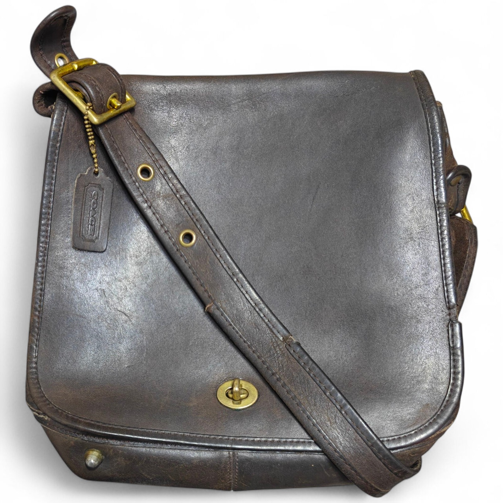 Vtg 70s Coach Stewardess Bag 9525 NYC Brown Leather Crossbody 158-9416 USA Brass