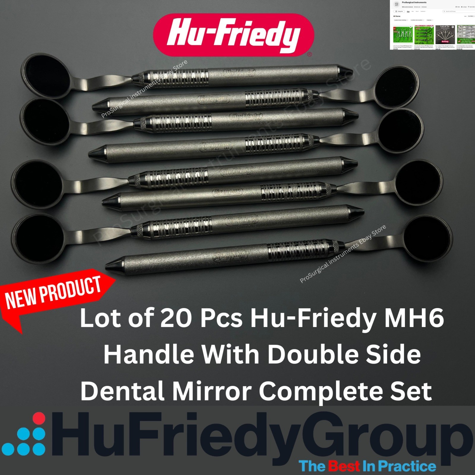 Lot of 20 Pcs Hu-Friedy MH6 Handle With Double Side Dental Mirror Cone Socket
