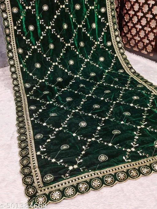 Green Embroidery Velvet Dupatta For Bride And Women Velvet Shawl Odhani Veil Green Embroidery Velvet Dupatta For Bride And Women Velvet Shawl Odhani Veil