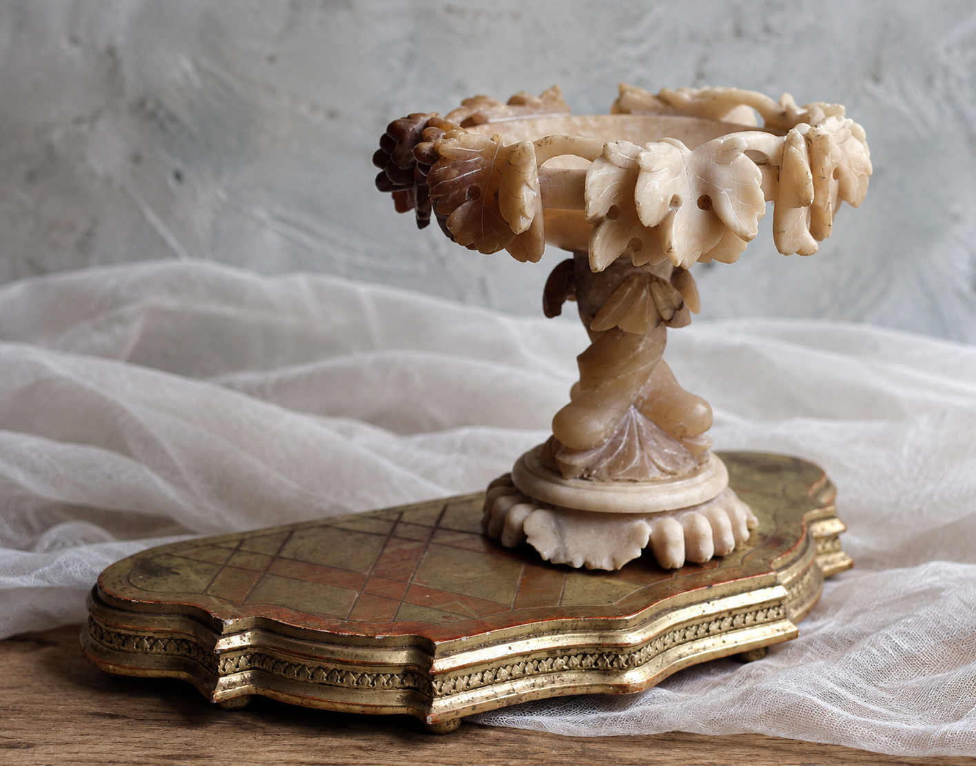 Antique Carved Alabaster Tazza Italian Grand Tour Pedestal Bowl Floral & Leaf Antique Carved Alabaster Tazza Italian Grand Tour Pedestal Bowl Floral & Leaf