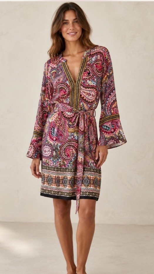 Tacera Knee-Length Dress Women\'s L Brown Polyester Shift Geometric Party Stretch