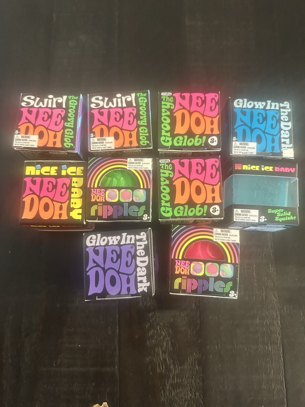10 Piece Needoh Mini Lot Swirl, Groovy Glob, Ripples, Cube, Nice And Glow Teeny