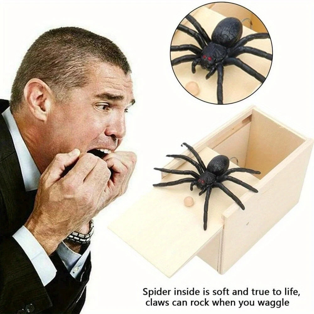 Wooden Prank Spider Scare Box Hidden in Case Trick Play Joke Scarebox Gag Toy Wooden Prank Spider Scare Box Hidden in Case Trick Play Joke Scarebox Gag Toy