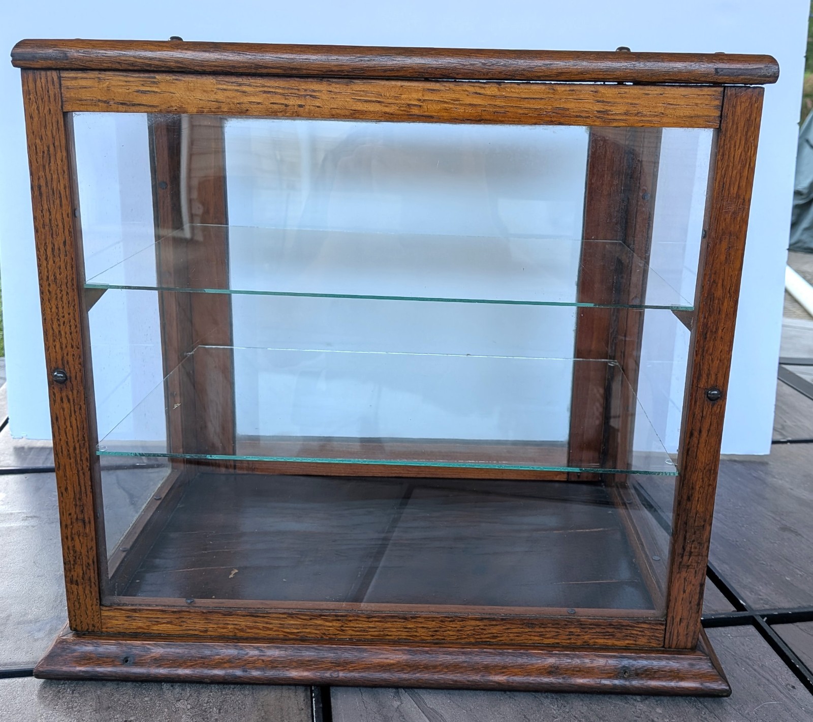 Antique Oak Display Case Countertop Glass Shelf General Store Cabinet Showcase