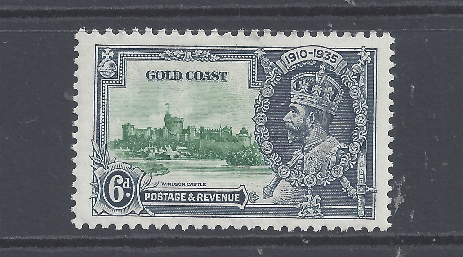 GOLD COAST GV 1935 SIKVER JUBILEE 6d WITH SHORT EXTRA FLAGSTAFF M.H. SG 115b GOLD COAST GV 1935 SIKVER JUBILEE 6d WITH SHORT EXTRA FLAGSTAFF M.H. SG 115b