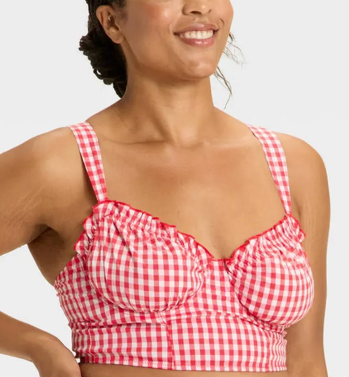 NWT Colsie Gingham Corset Bra Top Womens 2X Plus Size Red White Gingham Cropped NWT Colsie Gingham Corset Bra Top Womens 2X Plus Size Red White Gingham Cropped
