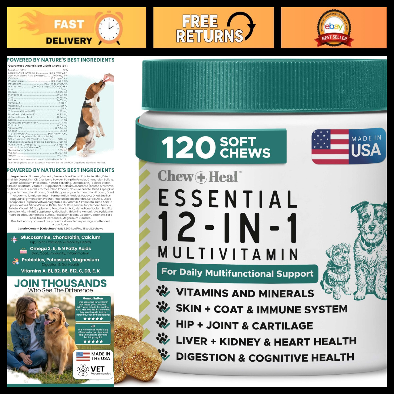 12-in-1 Dog Vitamins & Supplements Chews, 120 Count - Senior & Puppy Health Boos 12-in-1 Dog Vitamins & Supplements Chews, 120 Count - Senior & Puppy Health Boos