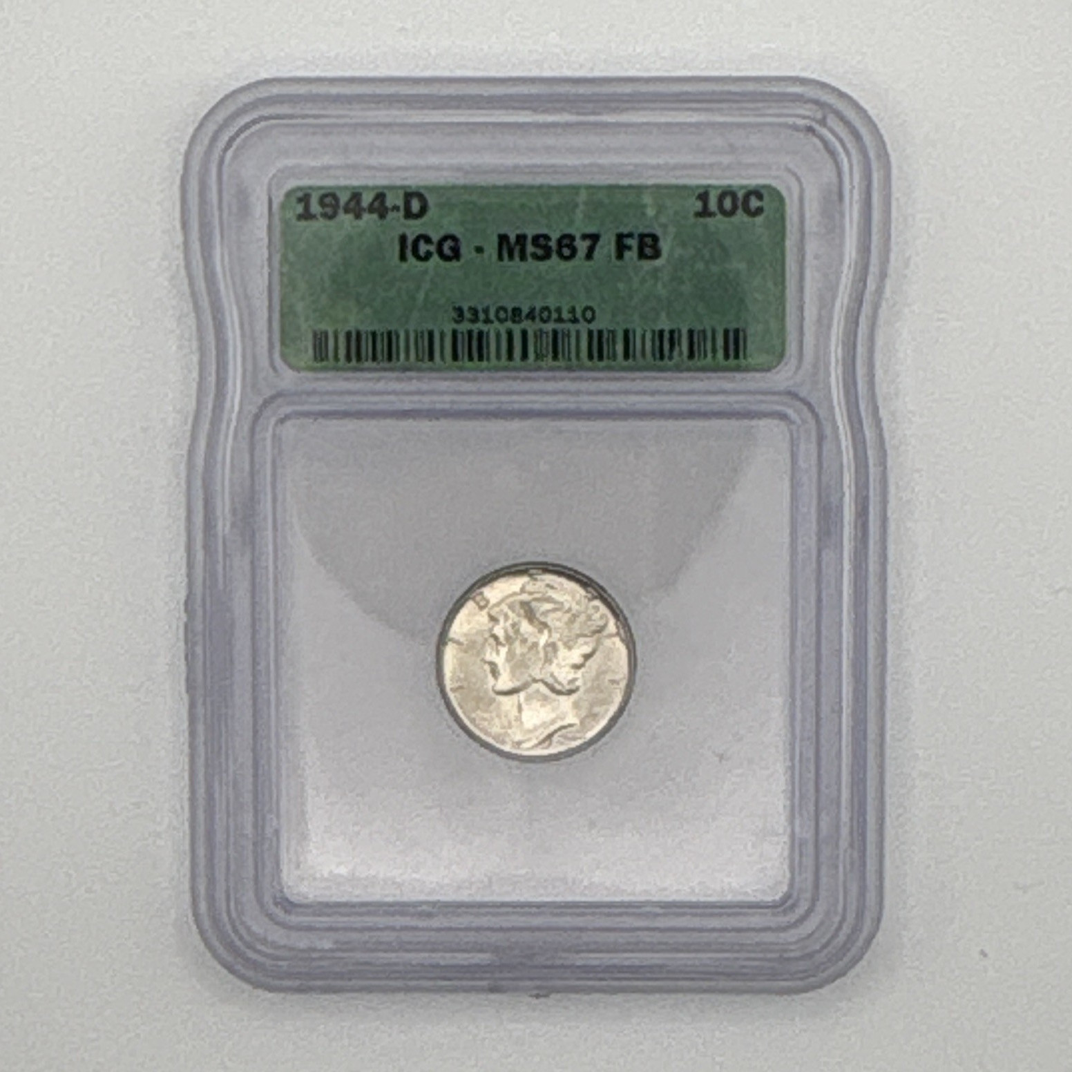 1944-D Mercury Dime ICG MS67 FB Full Bands 90% Silver Key Certified Coin 1944-D Mercury Dime ICG MS67 FB Full Bands 90% Silver Key Certified Coin