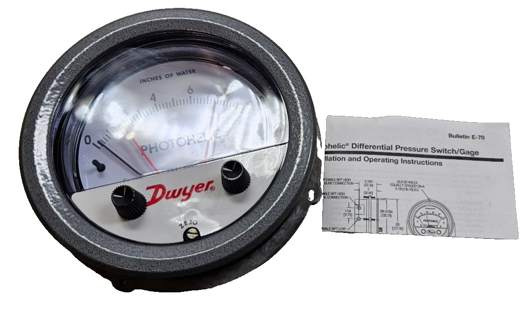 Dwyer 3010MR CBL10 Photoelic Differential Pressure Switch/Gauge 0-10 In of Water Dwyer 3010MR CBL10 Photoelic Differential Pressure Switch/Gauge 0-10 In of Water