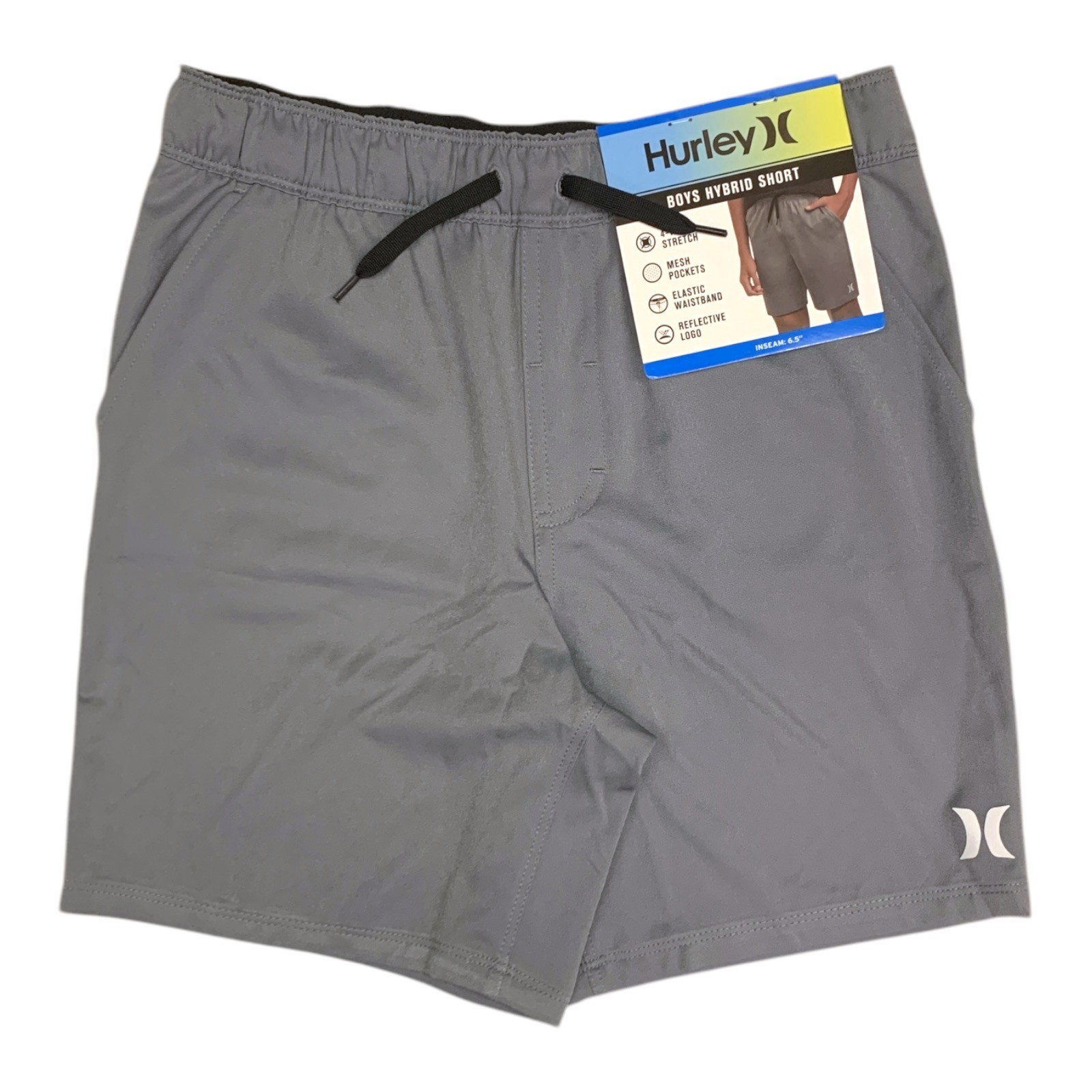 Hurley Boys Hybrid Shorts 4-Way Stretch Pull On Elastic Waist Reflective Logo