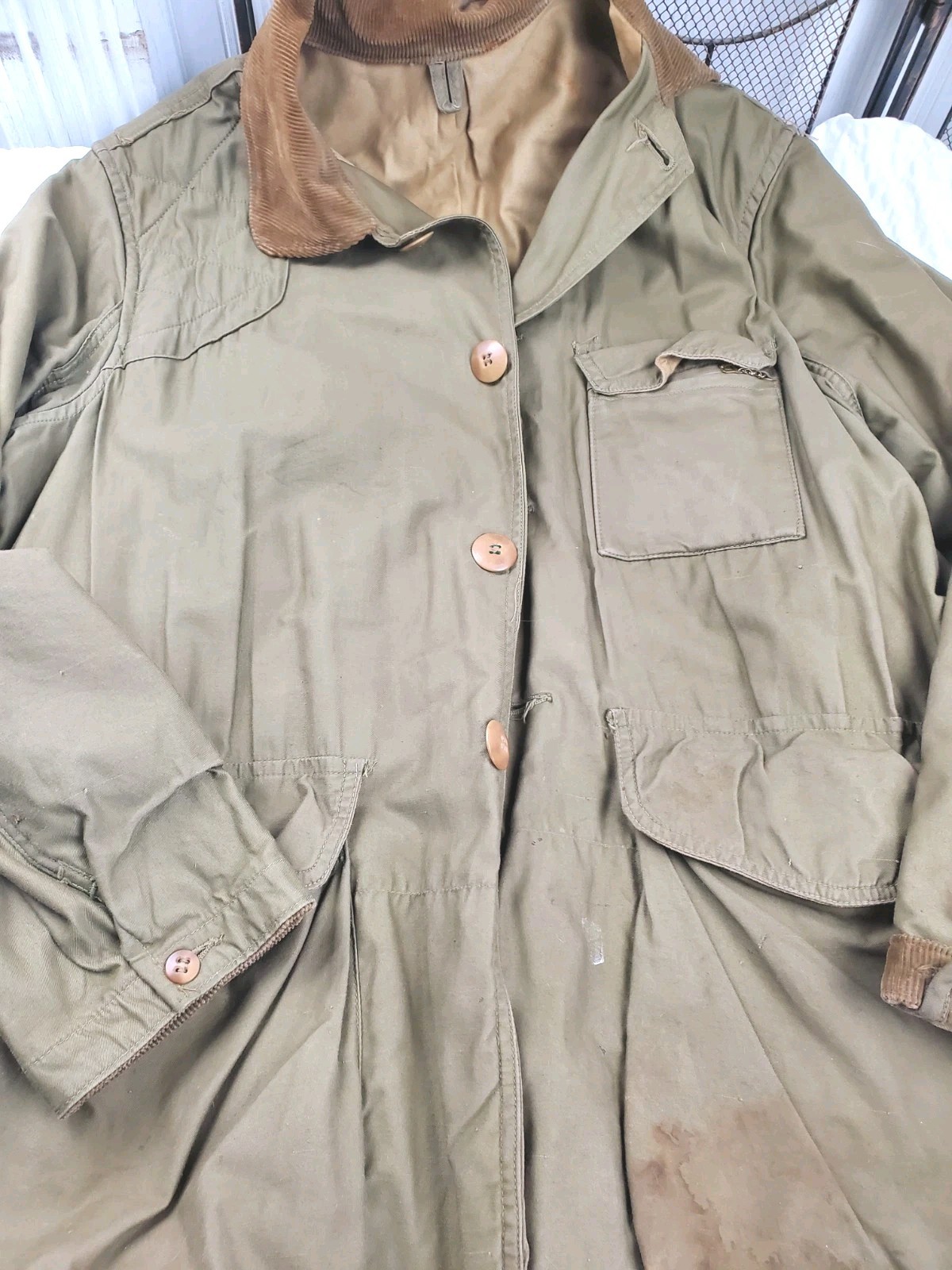 Vtg 50s American Field Mens  Canvas Hunting Jacket Game Pocket Lg