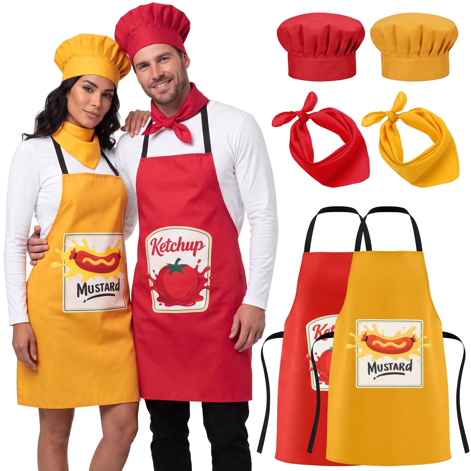 COSWEARX 6PCS Halloween Couples Costume Set Ketchup Mustard Salt Pepper for Men COSWEARX 6PCS Halloween Couples Costume Set Ketchup Mustard Salt Pepper for Men
