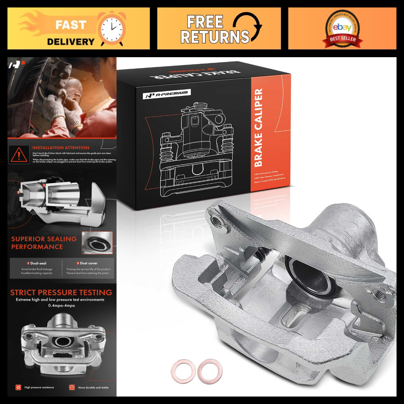 Rear Right Passenger Side Disc Brake Caliper & Bracket - High Performance Replac