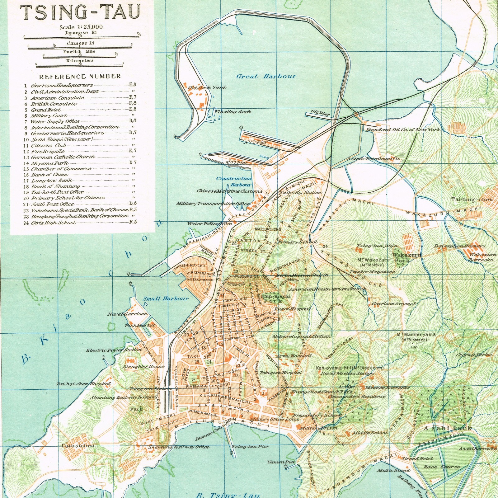 QINGDAO 1924 Tsingtao China Original Vintage City map plan 青岛市 QINGDAO 1924 Tsingtao China Original Vintage City map plan 青岛市