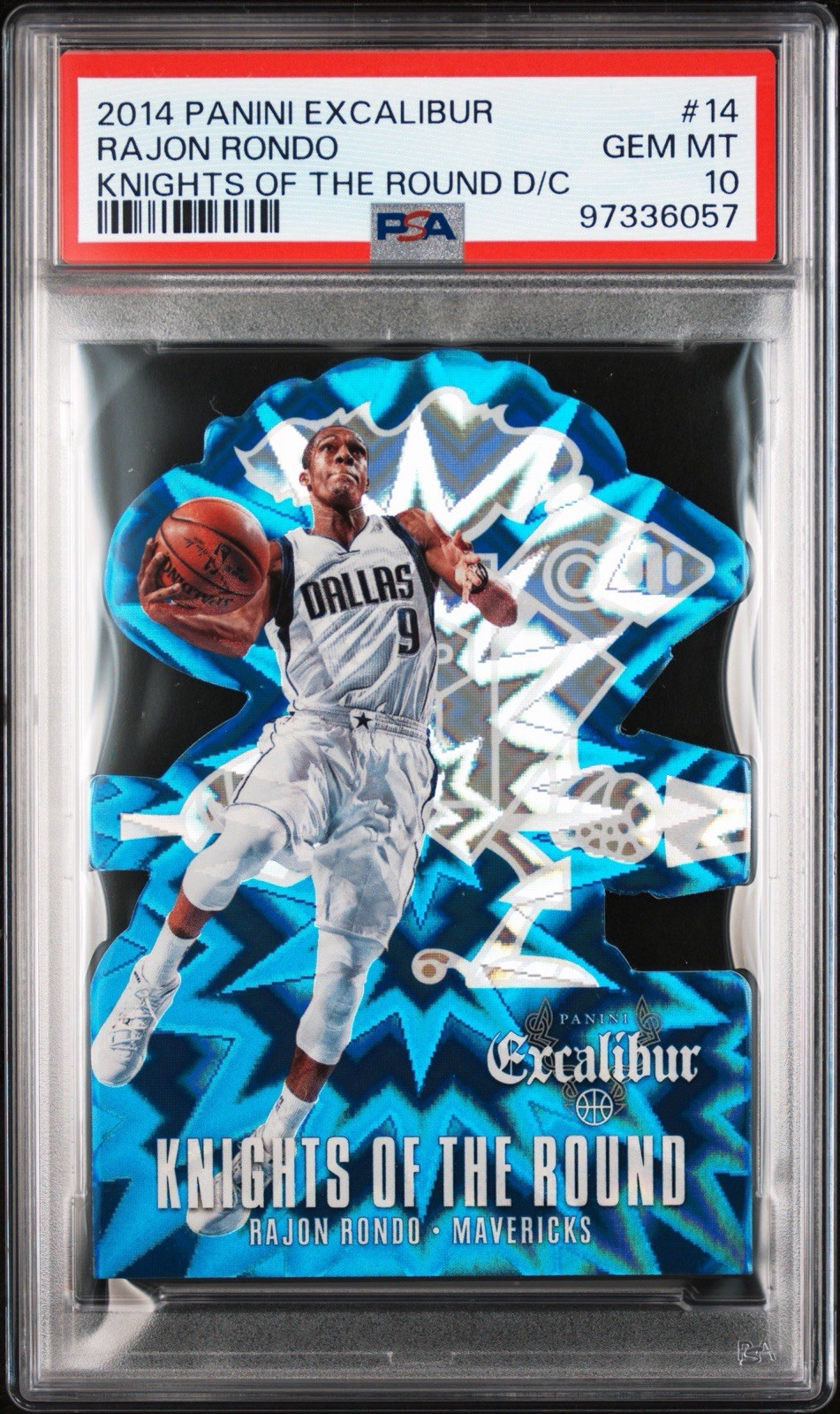 2014-15 Panini Excalibur Rajon Rondo Knights of the Round Die Cut #14 PSA 10 2014-15 Panini Excalibur Rajon Rondo Knights of the Round Die Cut #14 PSA 10