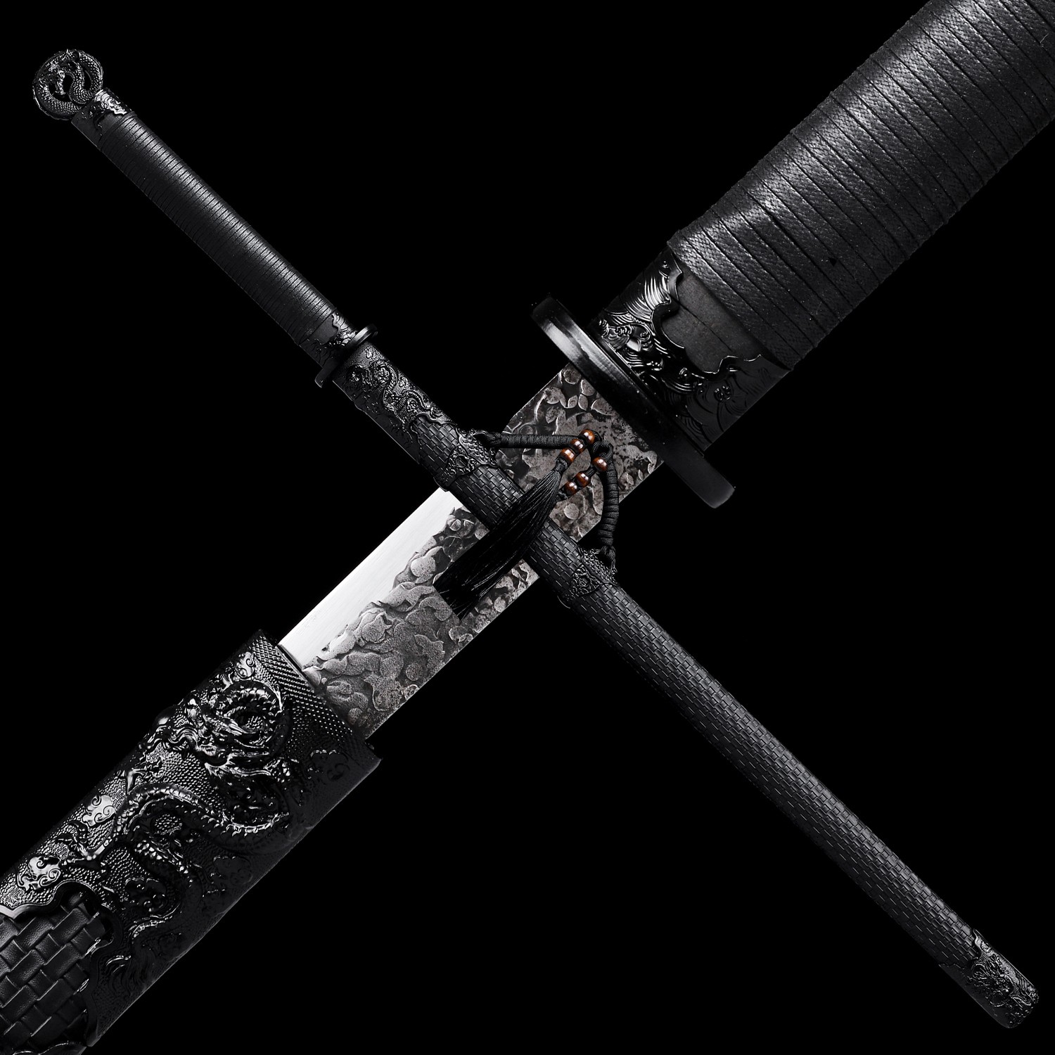 Full Tang 9260 Spring Steel Black Dragon Ninja Sword Japanese Straight Ninjato 