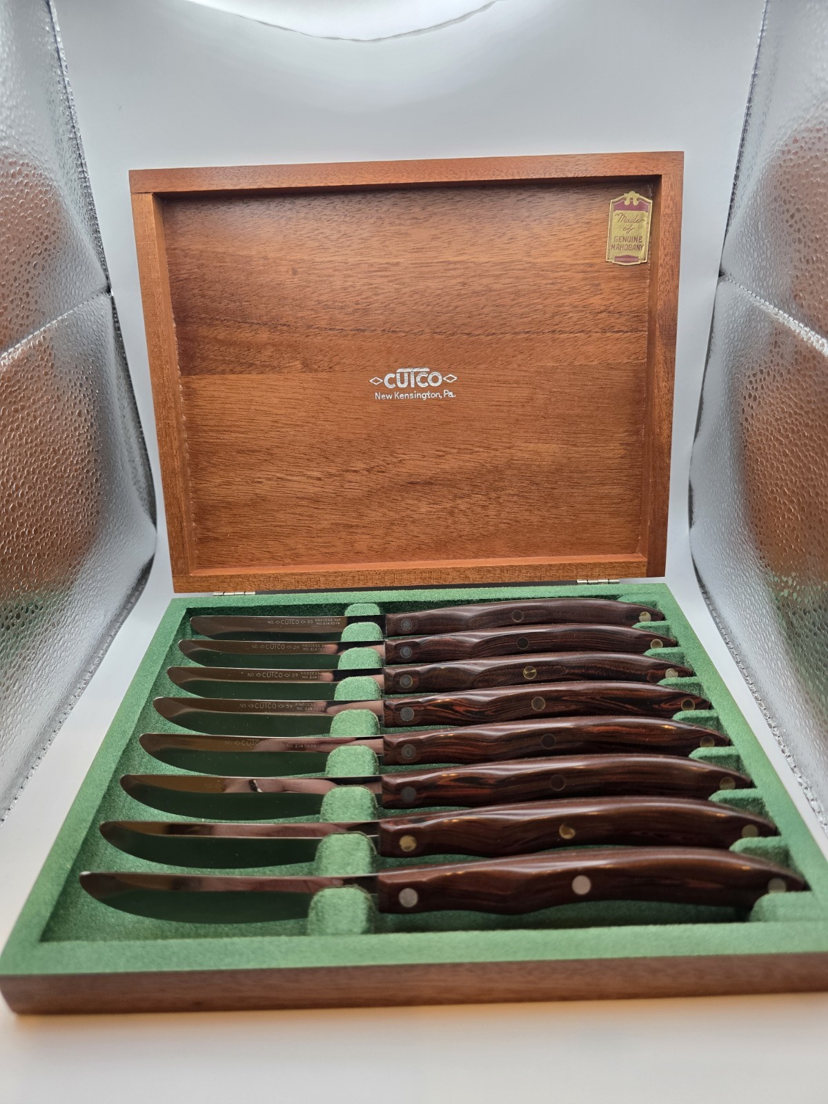 Set of 7 Cutco #59 Mahogany Steak Knives W/ Wood Case Kitchen Utensils Missing 1 Set of 7 Cutco #59 Mahogany Steak Knives W/ Wood Case Kitchen Utensils Missing 1
