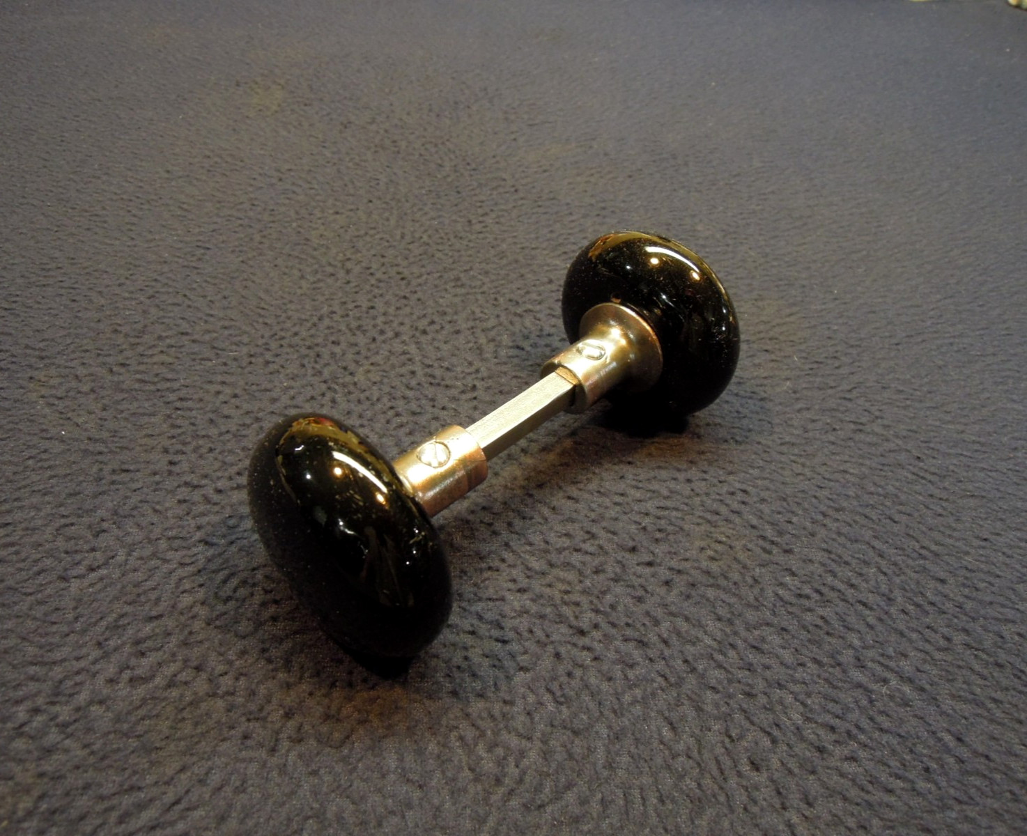 Beautiful Pair Antique Victorian Jet Black Porcelain Door Knobs 11/16\
