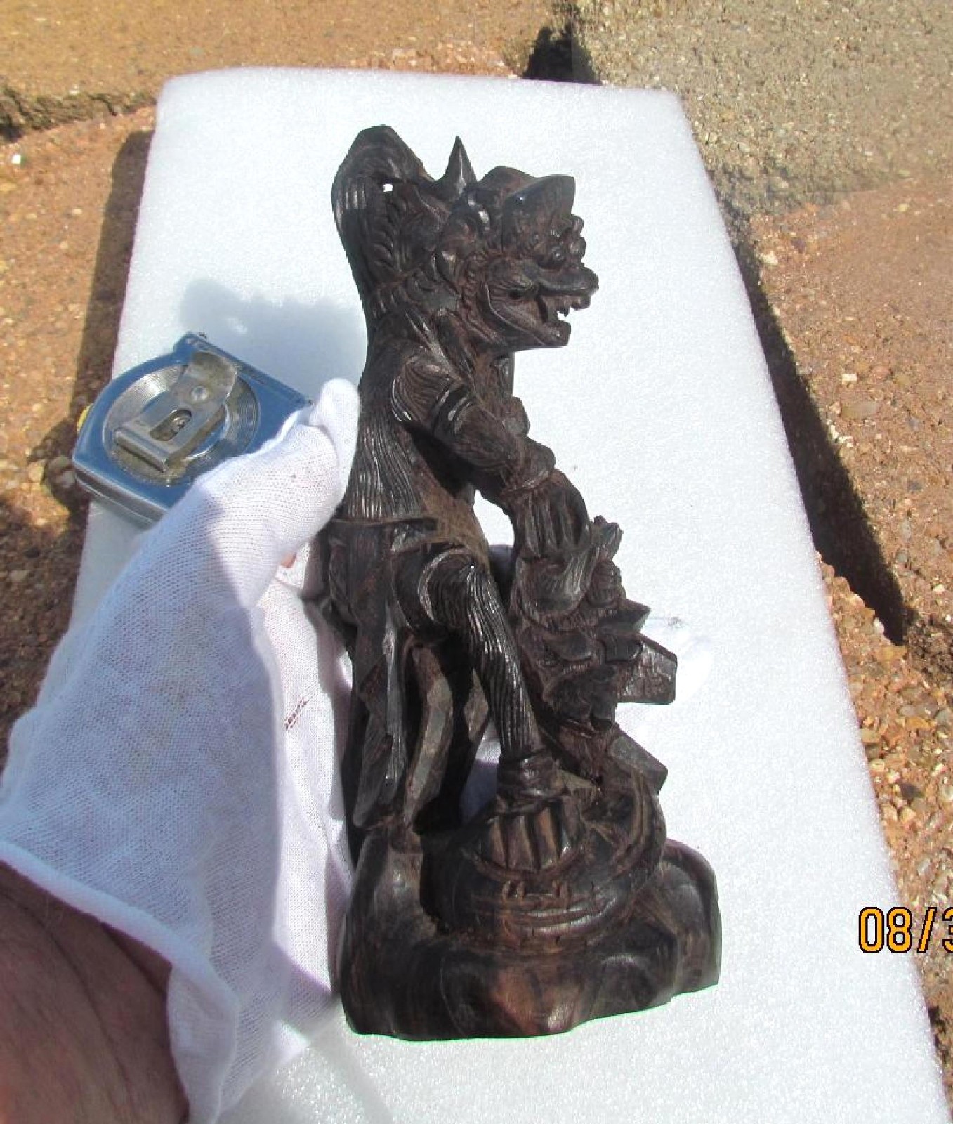 🔥 Antique  Hindu rose Wood Sculpture Hanuman Fighting Surasa Snake Statue VIDEO