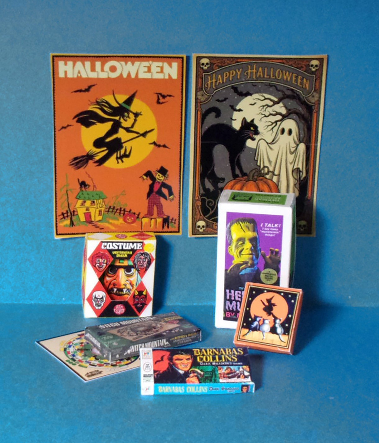 Dollhouse Miniature 1:12 Halloween Bundle – Witches, Ghost, Posters, Games, More