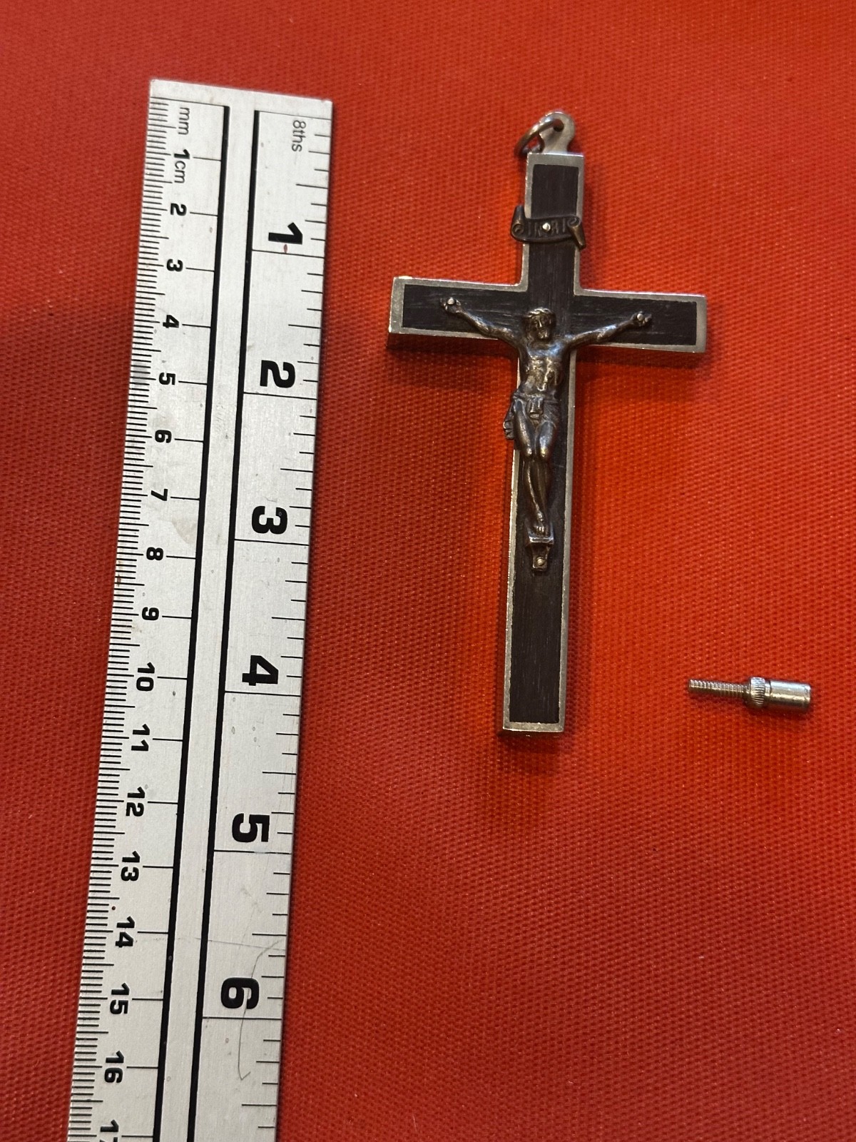 Antique 1800s 4” German Pectoral Reliquary Crucifix, Ebony and Silver