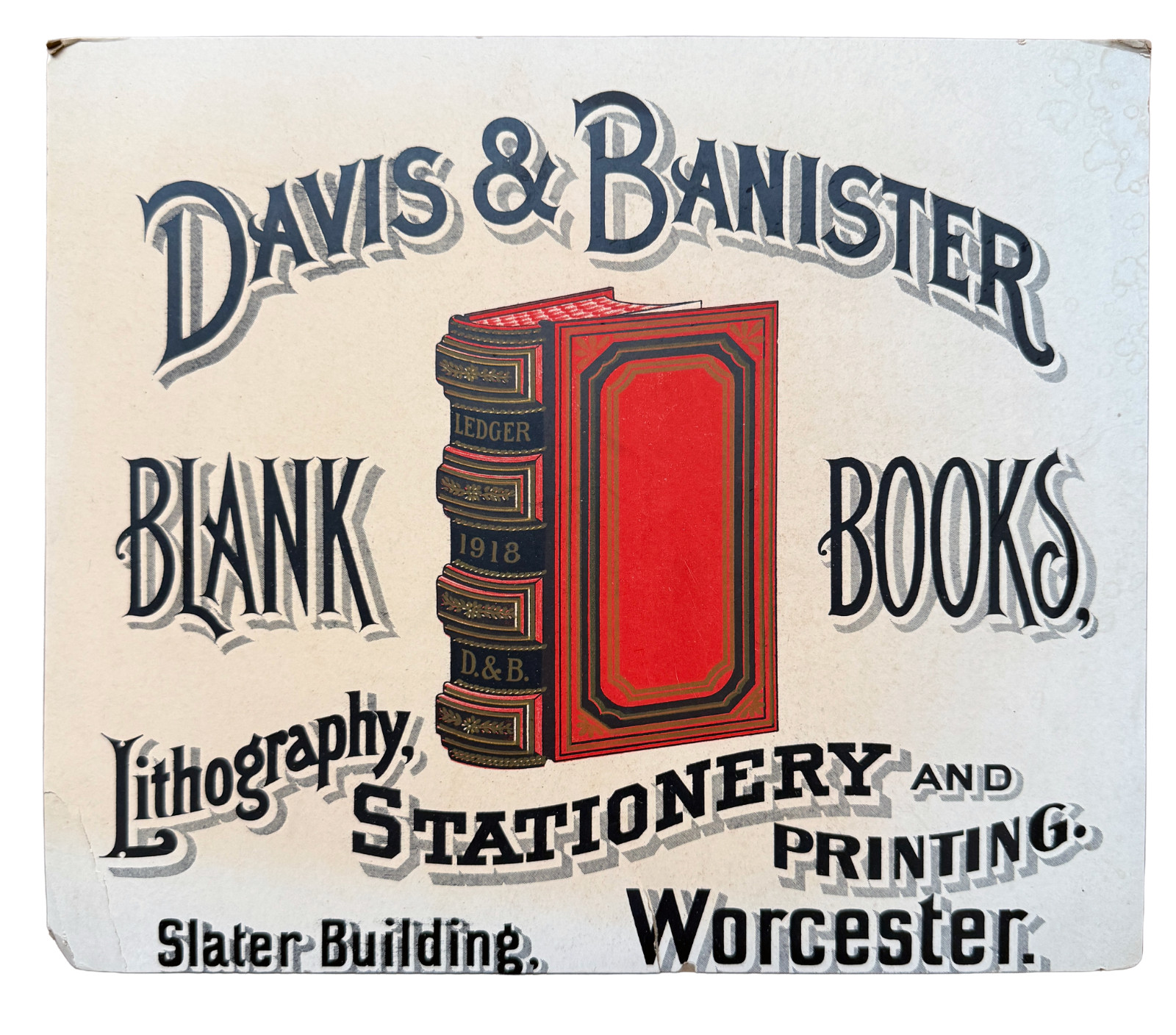 Rare Antique 1918 Davis & Banister Wall Sign Worcester, MA Slater Building Rare Antique 1918 Davis & Banister Wall Sign Worcester, MA Slater Building