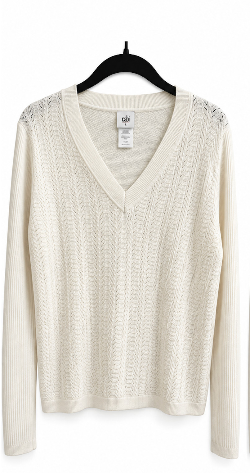 CAbi Perfect Pullover Women’s L White - Spring 2026 Style# 6829-  NWOT -stylish