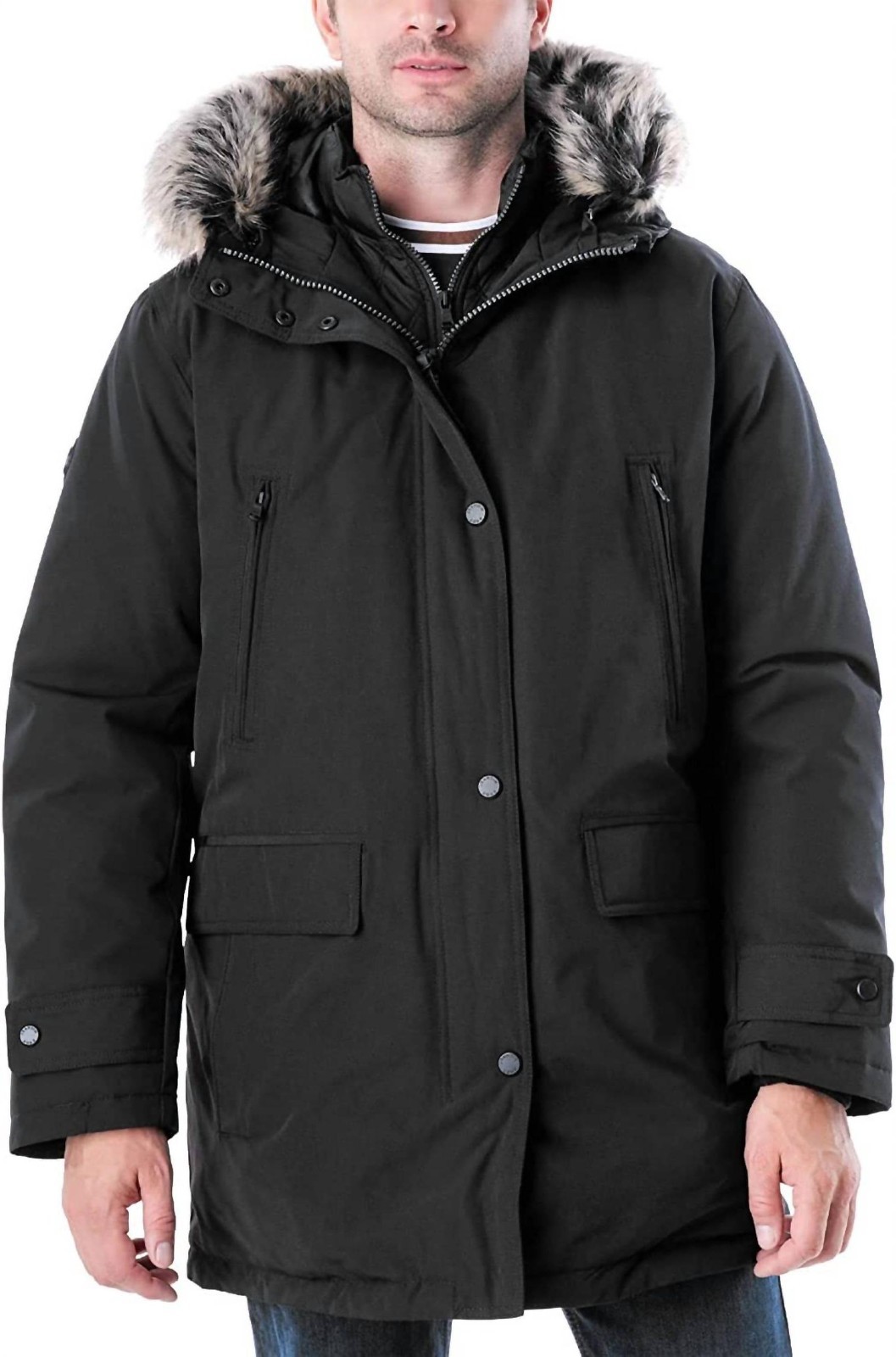 Michael Kors Men\'s Heavyweight Hooded Snorkel Parka Coat with Bib Black  M