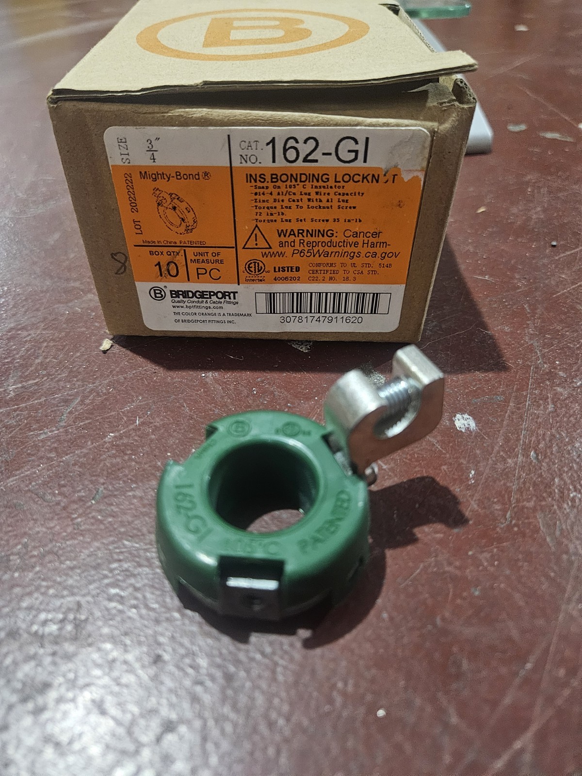 Box of 8 QTY of Bridgeport Fittings 162-GI INS bonding locknut Box of 8 QTY of Bridgeport Fittings 162-GI INS bonding locknut