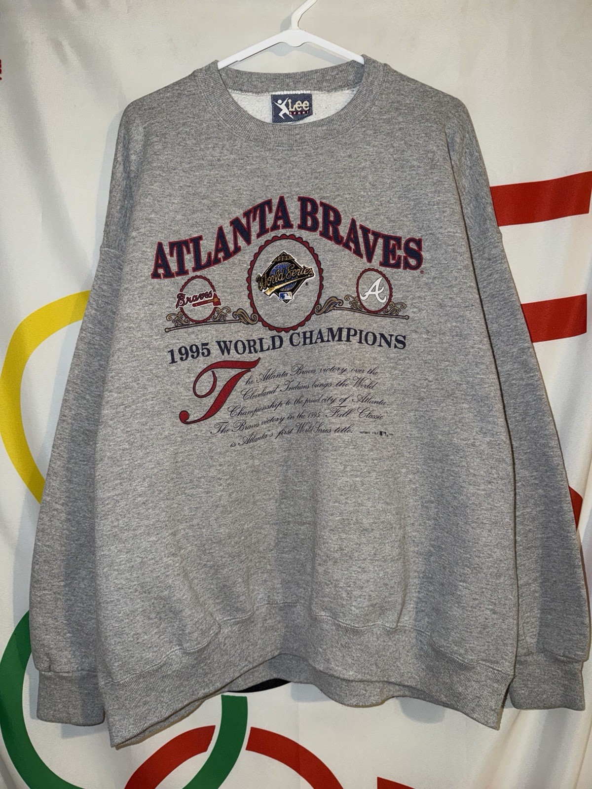 Vintage Lee Sport Atlanta Braves 1995 World Series Sweatshirt Crewneck 90s Gray Vintage Lee Sport Atlanta Braves 1995 World Series Sweatshirt Crewneck 90s Gray
