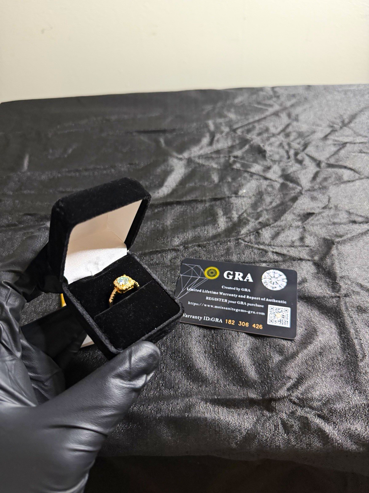 GRA Certified Round White Moissanite Halo 14K Yellow Gold Ring Size 7