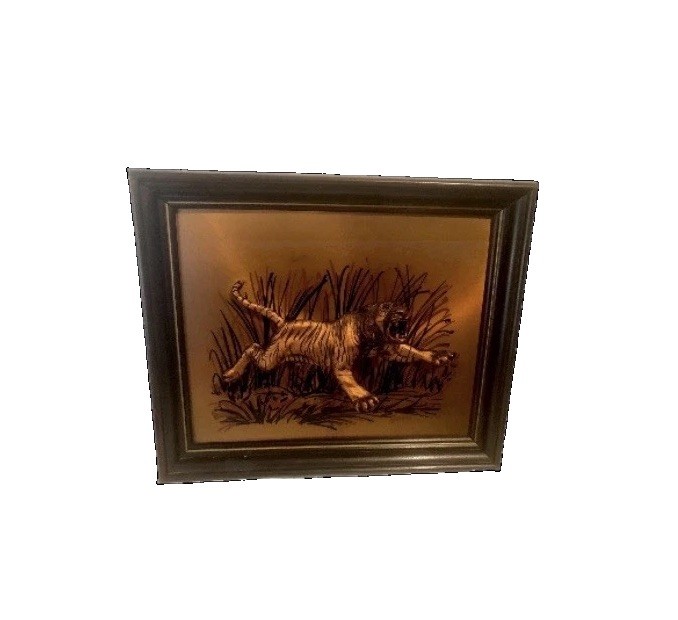 MCM John Louw Wall Art Framed Copper Raised Relief 3-D Tiger 😊 Sculpture MCM John Louw Wall Art Framed Copper Raised Relief 3-D Tiger 😊 Sculpture