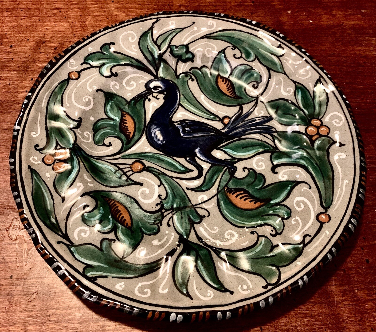 Antique 20s Italy Maiolica ￼Mengaroni M.A.P. Pesaro Bird Paradise Peacock Plate