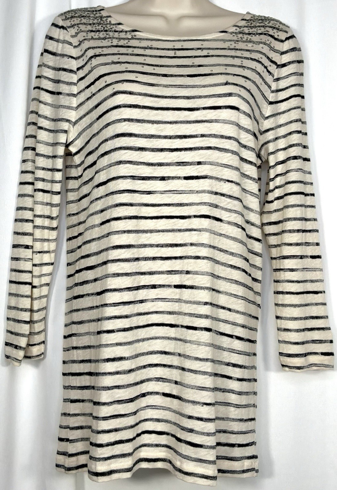 J. Crew Pullover Lightweight Cotton Long Slv Striped Beaded Top Sz Med NWT