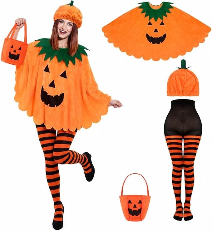 Funtery 4 Pcs Halloween Pumpkin Costume Set for Women Adult Cosplay