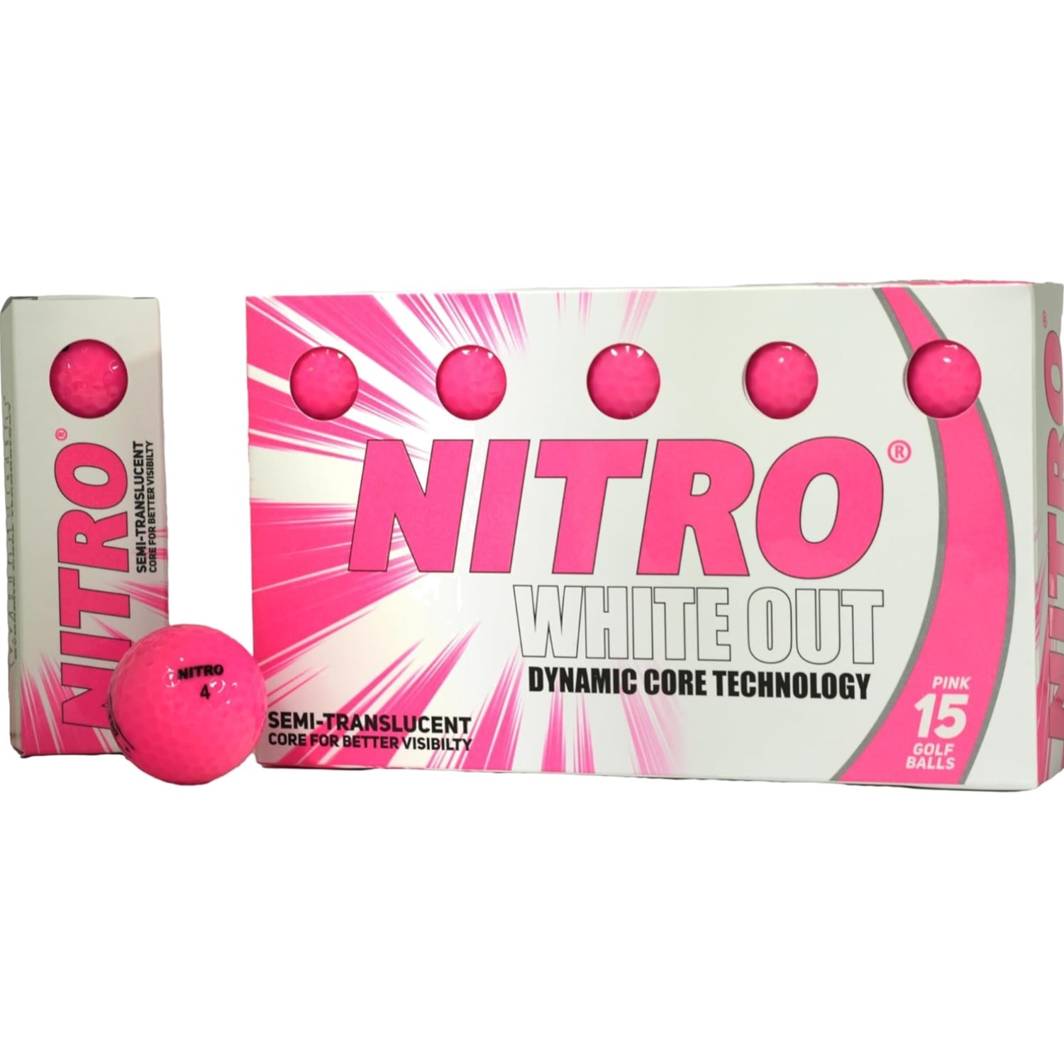 Long Distance Golf Balls 15PK - High Performance USGA Approved Hot Pink