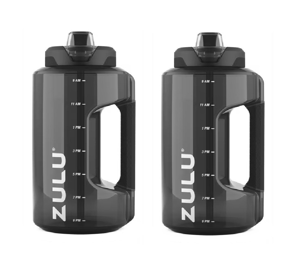 Zulu Black Half Gallon Plastic Goals Water Bottle Jug 64oz Pack of 2