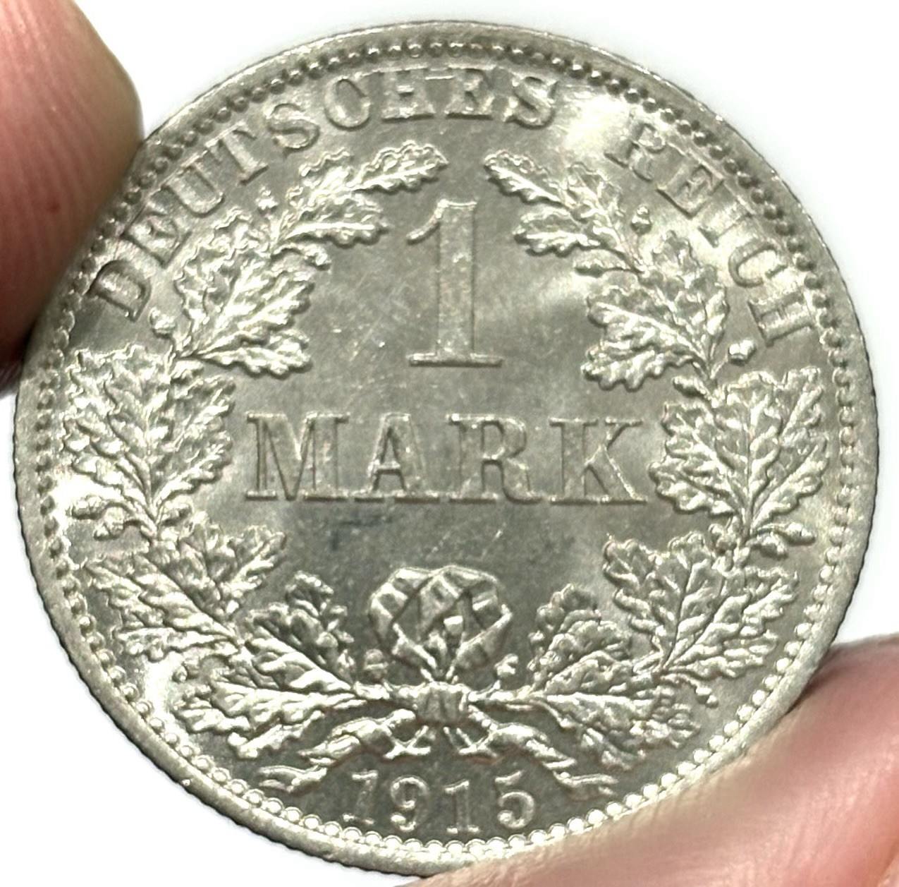 1915-A Germany Silver 1 Mark Empire Coin Uncirculated+