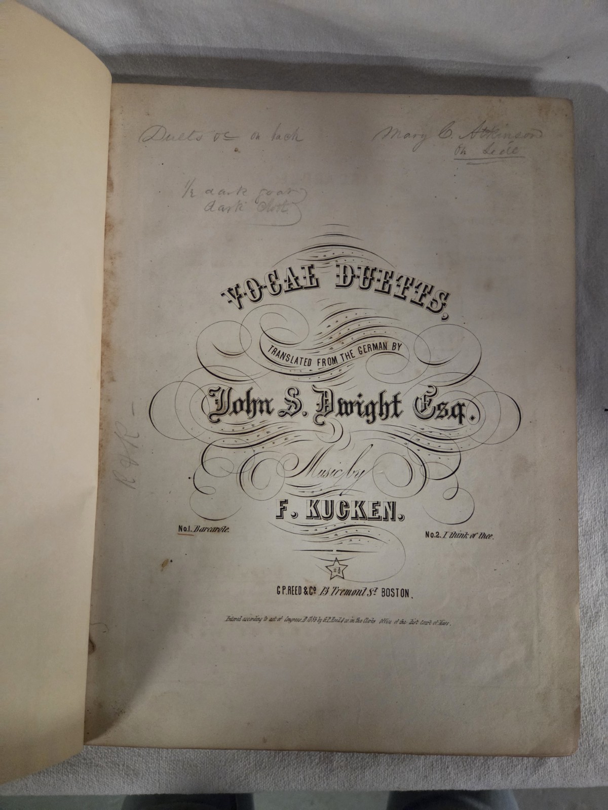 Antique 1850s Vocal Duetts Sheet Music F Kücken John S Dwight Boston C P Reed Antique 1850s Vocal Duetts Sheet Music F Kücken John S Dwight Boston C P Reed