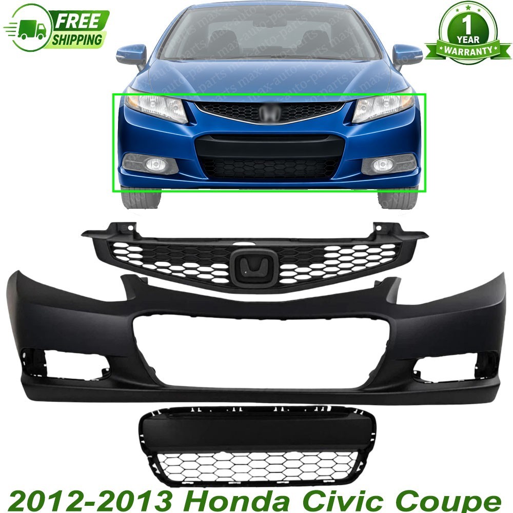Front Bumper Cover & Grille Assembly Kit For 2012-2013 Honda Civic Coupe